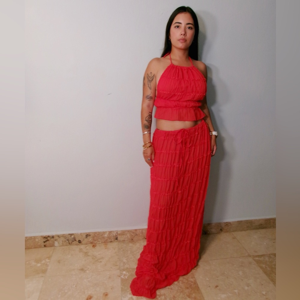 Elegant Red Women's Skirt Set